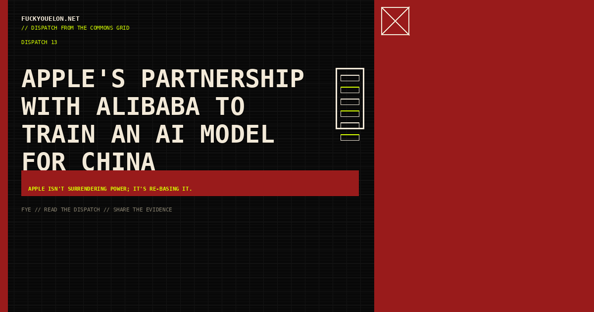 FYE dispatch cover for Apple's partnership with Alibaba to train an AI model for China