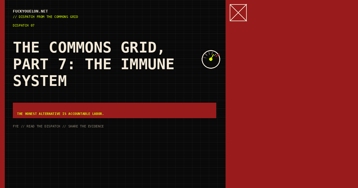 FYE dispatch cover for The Commons Grid, Part 7: The immune system