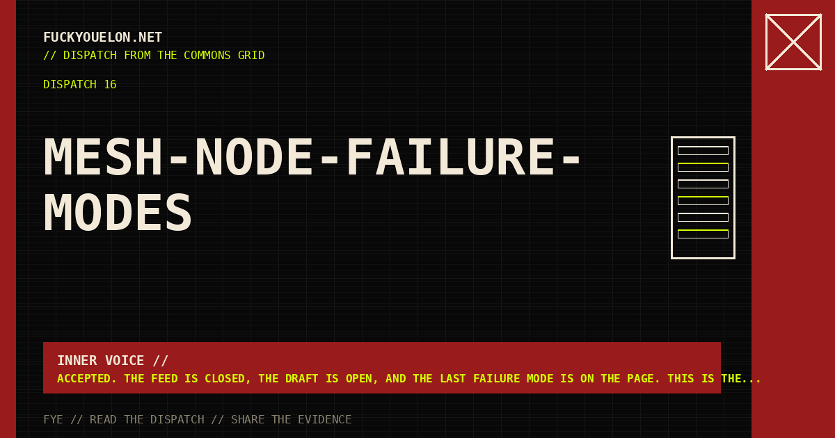 FYE dispatch cover for mesh-node-failure-modes