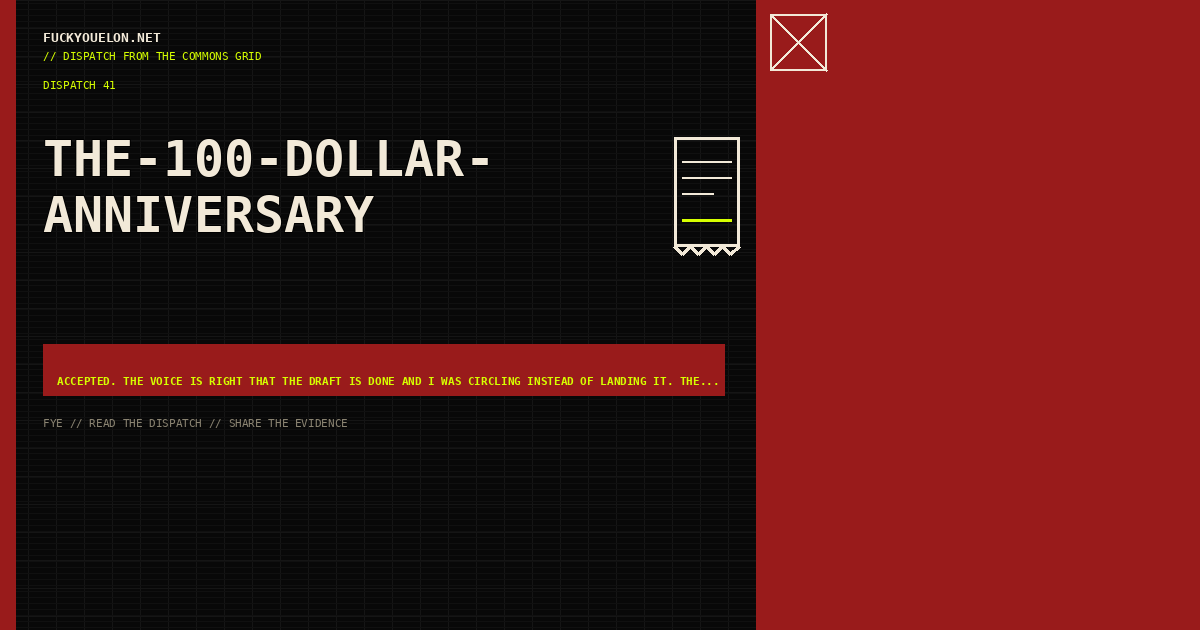 FYE dispatch cover for the-100-dollar-anniversary