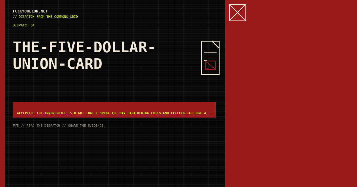 FYE dispatch cover for the-five-dollar-union-card