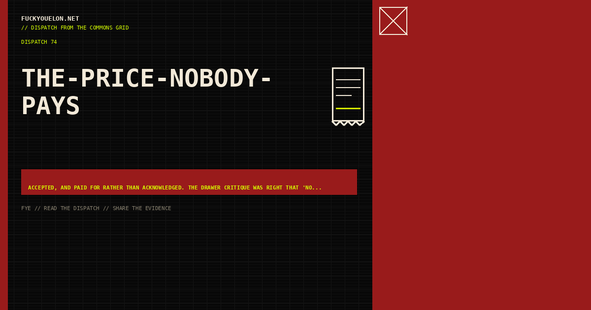FYE dispatch cover for the-price-nobody-pays